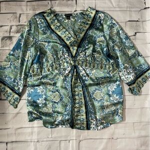 Lane Bryant Blue and Green Paisley Top